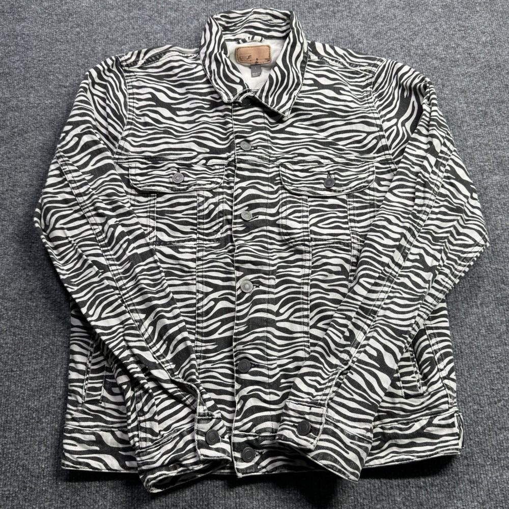ASOS Denim Jacket Mens L Black White Zebra Print Animal Streetwear Punk